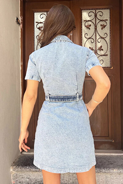 GÜLSELİ Μπλε τζιν φόρεμα με ασύμμετρη τσέπη