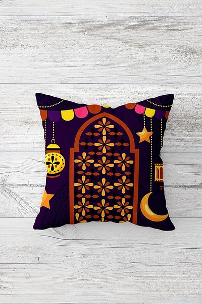 on the clouds Ramadan Kareem Lantern Crescent Etnic Imprimat pe o parte Husă de pernă pentru scaun cu fermoar ascuns