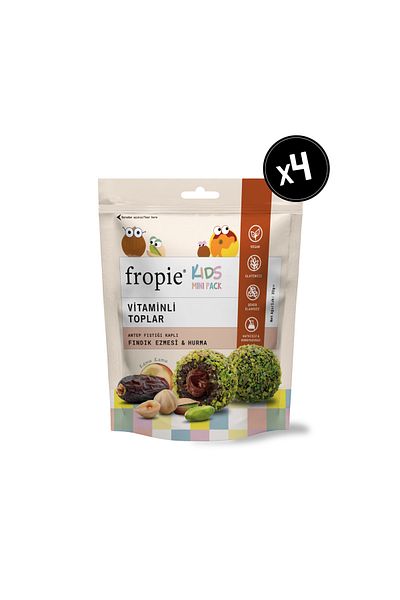 FROPİE Mini Vegan Vitamin Kids Fruit Balls - Pistachio Covered & Hazelnut Butter 32 Gr X 4 Pieces