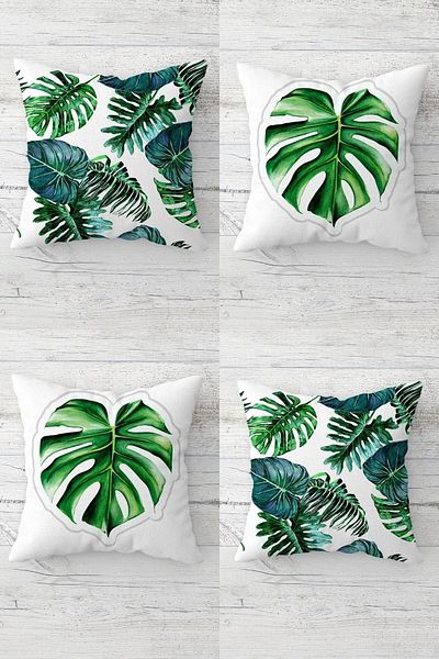 on the clouds Tropical Leaves Patterned Hidden Zippered Throw Pillow Cover Sofa Pillow Cover Set (4pcs)