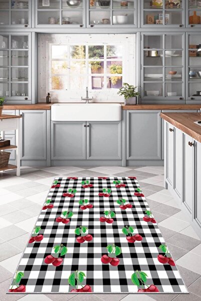 RugViva Dijital Baskı Makinede Yıkanabilir Mutfak Halısı Kirazlı Ar329