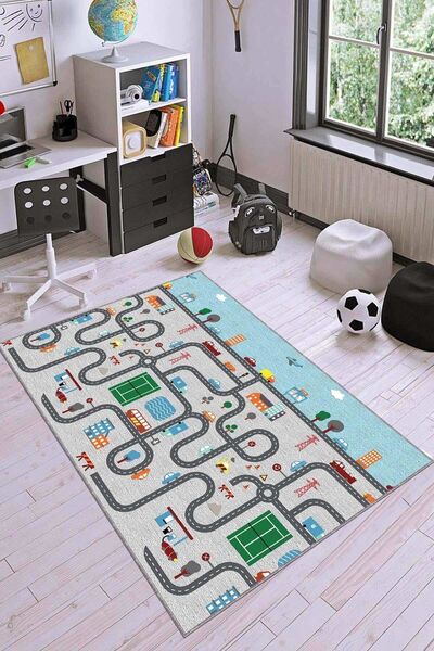 Viva Home Dijital Baskılı Kaymaz Taban Yıkanabilir Otoyollu Çocuk Oyun Halısı...
