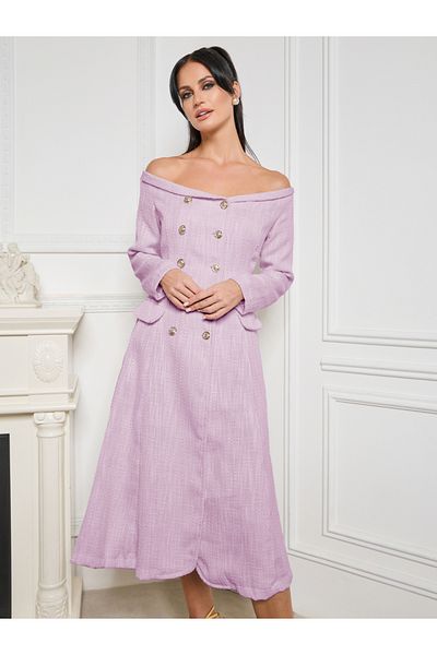 Styli Off Shoulder Button and Flap Pocket Detail Midi Dress