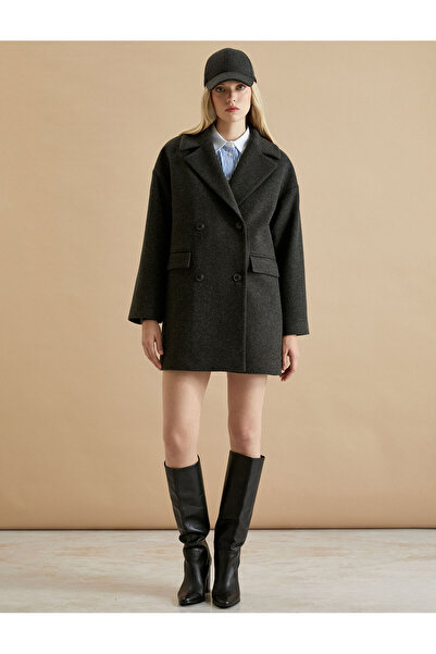 Koton Şahika Ercümen X Koton - Kruvaze Düğmeli Kaşe Kaban