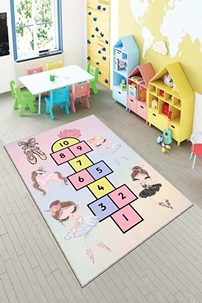 RugViva Kaymaz Tabanlı Makinede Yıkanan Seksekli Çocuk Halısı Ar766