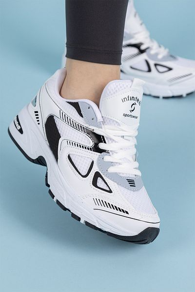 Getcho Pantofi sport de damă, albi, negri – pantofi confortabili cu talpă groasă, alergare, mers și utilizare zilnică