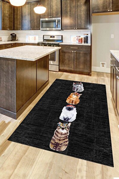 Viva Home Makinede Yıkanabilen Kaymaz Taban Kedili Mutfak Halısı Ar193