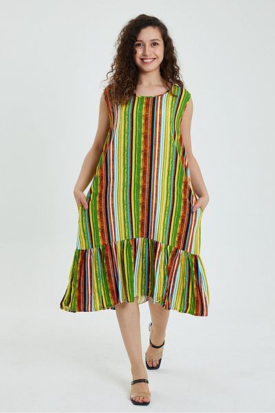 AYASOFYA OTANTIK Rochie de damă fără mâneci cu dungi galbene - culori mixte