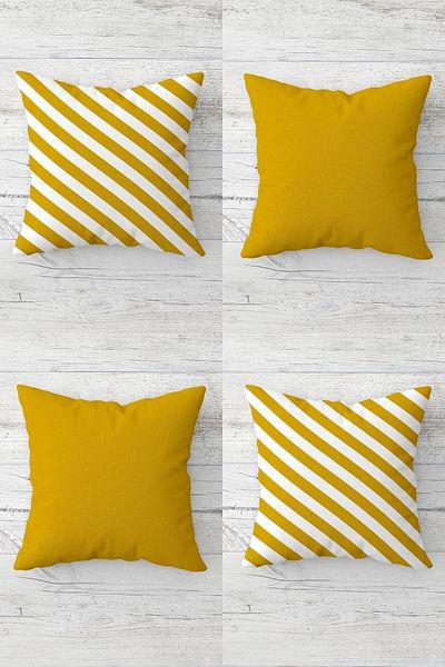on the clouds Striped and Solid Color Combination Concealed Zippered Throw Pillow Cover Seat Pillow Cover Set (4pcs)