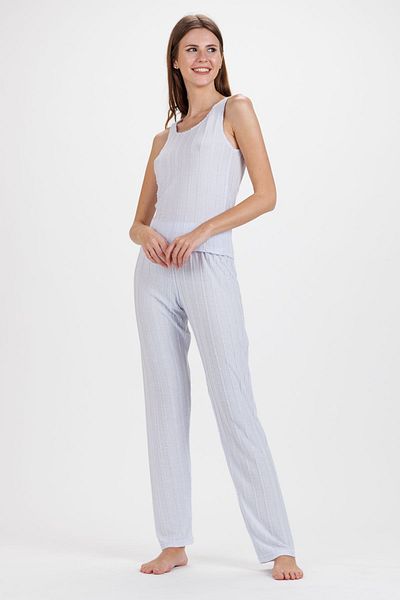 Ecrou Pantaloni de damă cu franjuri albastre Pantaloni de pijama