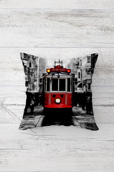 on the clouds غطاء وسادة بسحاب مخفي مطبوع على الوجهين من Nostalgic Tram، غطاء وسادة للمقعد
