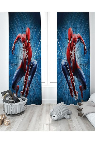 EVPANYA Perdeau de fundal cu model Spiderman, iluminat din satin (preț pentru o singură aripă)