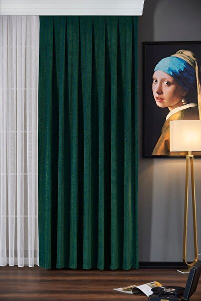 ELENOR Yeşil / Mavi Çift Renk Yansımalı Kadifemsi Düz Fon Perde Echo - Pilesi...