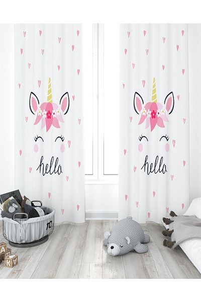 EVPANYA Cameră pentru copii cu model flori de unicorn - perdea de fundal cu o singură aripă