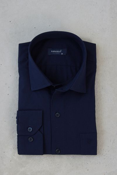 RAVANELLI Ανδρικό πουκάμισο Navy Blue - Κλασικός γιακάς, Εύκολο Σιδέρωμα, Μείγμα Βαμβακιού, Εφαρμογή Special Boxed G90