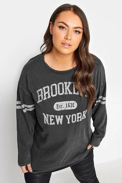 Stil Diva Large Size Crew Neck Long Sleeve Printed Washable T-shirt302843