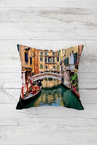 on the clouds Venice Street View Patterned Concealed Zippered Throw Pillow Cover Seat Pillow Case Set(4pcs)