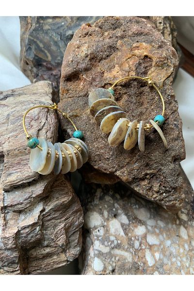 azra takı tasarım Ethnic Mother of Pearl, women's dangle earrings