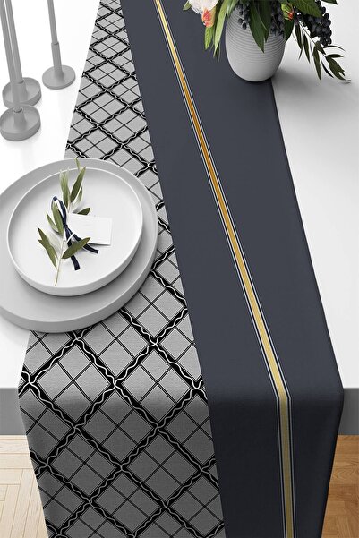 Viva Home Gold Antrasit Premium Dokuma Leke Tutmaz Tay Tüyü Kumaş Masa Örtüsü Runner 40x140cm Rnr598