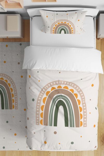 EVPANYA طقم غطاء لحاف أطفال فردي منقوش بألوان قوس قزح بلون كريمي