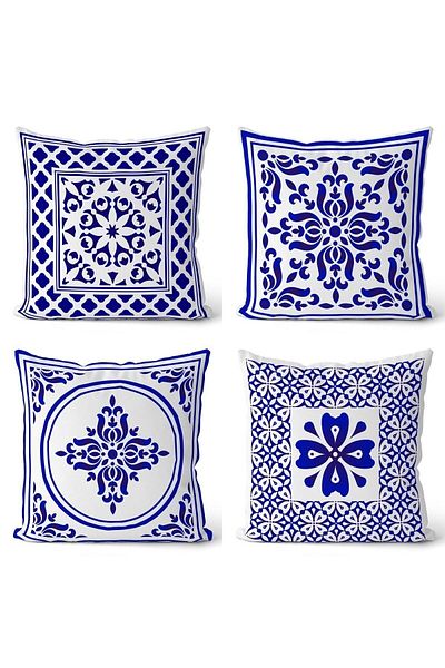EVPANYA Tile Seria 3 Față de pernă imprimată pe două fețe, cu modele, din 4 piese