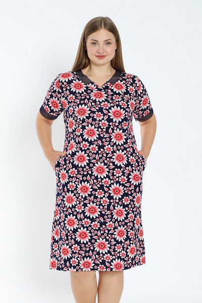 İntensive Βαμβακερό φόρεμα Plus Size - Κοντό μανίκι με στάμπα και λεπτομέρεια από τούλι