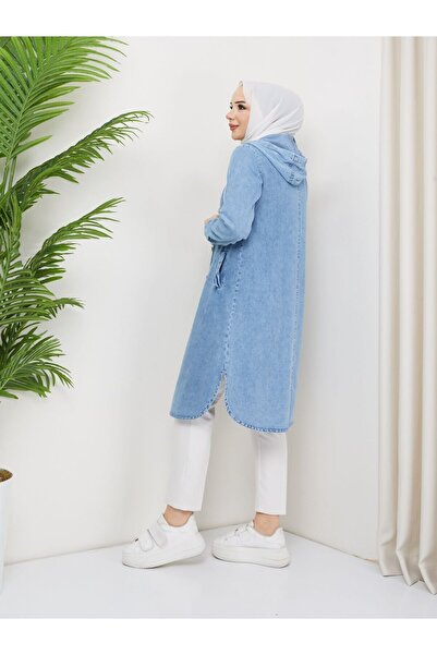 Pamuk Butik Γυναικείο καπέλο τζιν με κουκούλα με κουμπί