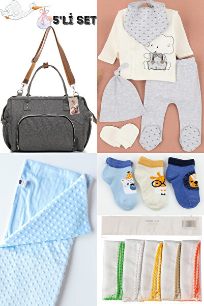 Bombinoo طقم ولادة كبير مكون من 5 قطع - حقيبة أطفال، إصدار المستشفى، بطانية ح...