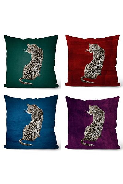 ADY DEKOR Set de 4 bucăți Leopard colorat 43x43 husă de pernă