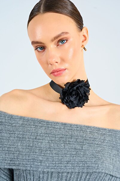 LOOSH Kadın Gri Omuz Açık Uzun Elbise