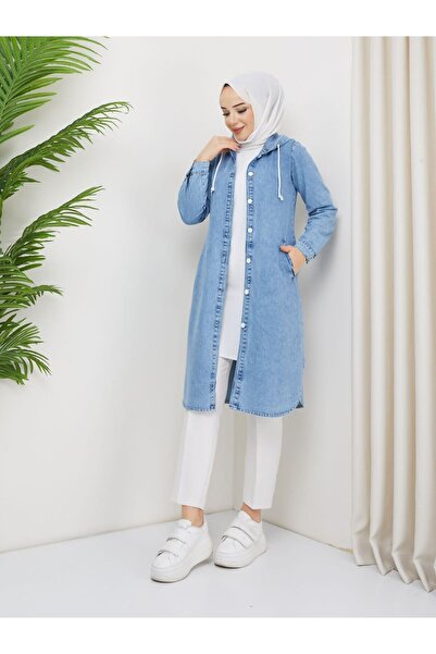 Pamuk Butik Γυναικείο καπέλο τζιν με κουκούλα με κουμπί