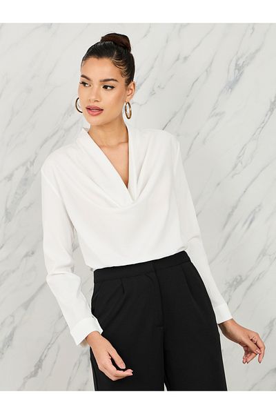 Styli Textured Cowl Neck Long Sleeve Knit Top