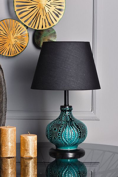 DEDE Black Patara Table Lamp with Green Tiles