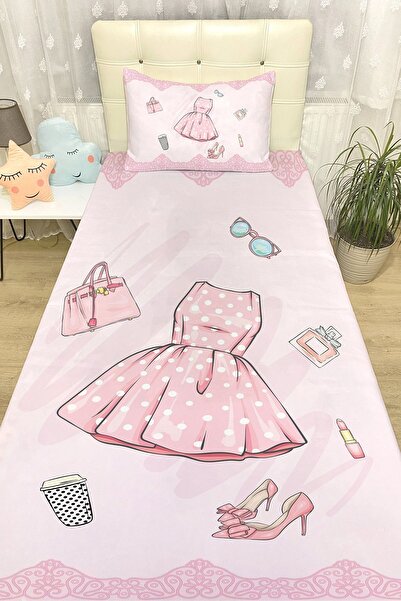 EVPANYA مفرش سرير وغطاء وسادة منقوش باللون الوردي