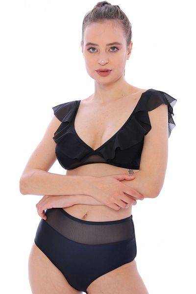 Argisa Flat Ruffle High Waist New Bikini 5029 Black