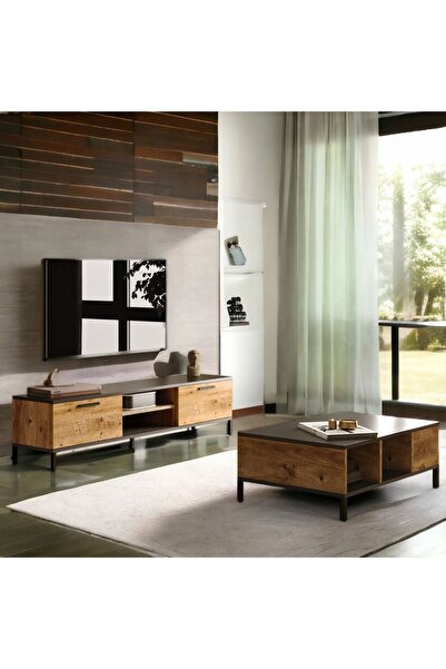L'occi Concept Joseph Tv Ünitesi Orta Sehpa Metal Ayaklı 2'li Set Çam Jz5-aa