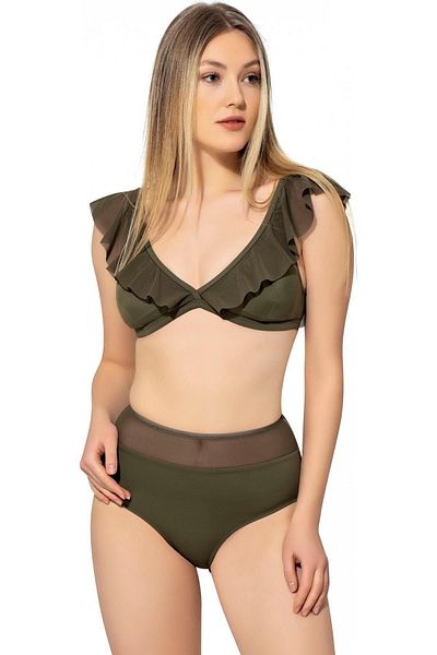 Argisa Plain Ruffle High Waist Bikini 5005 Khaki