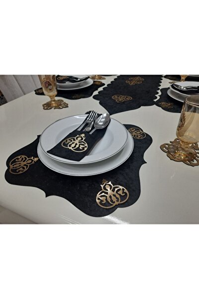 SEHARA عداء/مفرش مكان/25 قطعة/أشخاص 8/طقم عرض الطعام/ذهبي ذهبي على مخمل أسود