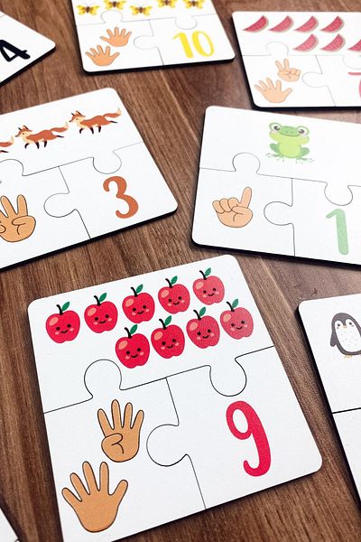 Enjoymydesign I'm Learning Numbers 10-Piece Wooden Three Piece Matching Game Preschool Wooden Educational Toy