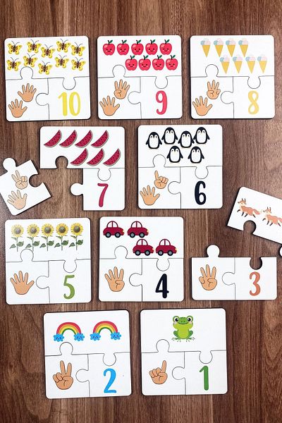 Enjoymydesign I'm Learning Numbers 10-Piece Wooden Three Piece Matching Game Preschool Wooden Educational Toy