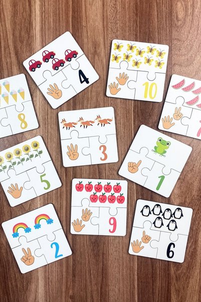 Enjoymydesign I'm Learning Numbers 10-Piece Wooden Three Piece Matching Game Preschool Wooden Educational Toy
