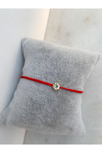 Lucky Designs Zirkon Tek Taş Ayarlanabilir Kırmızı Ip Bileklik