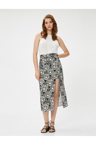 Koton Melis Ağazat X Koton - Tiger Printed Draped Midi Skirt
