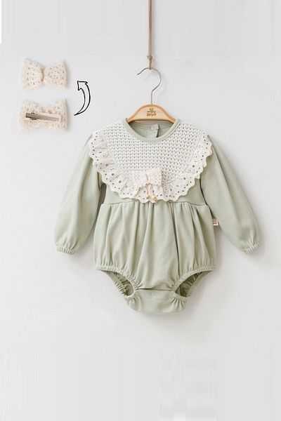 miniyou Baby Girl Amelia Hair Clip and Bottom Snap Romper My-9001mz