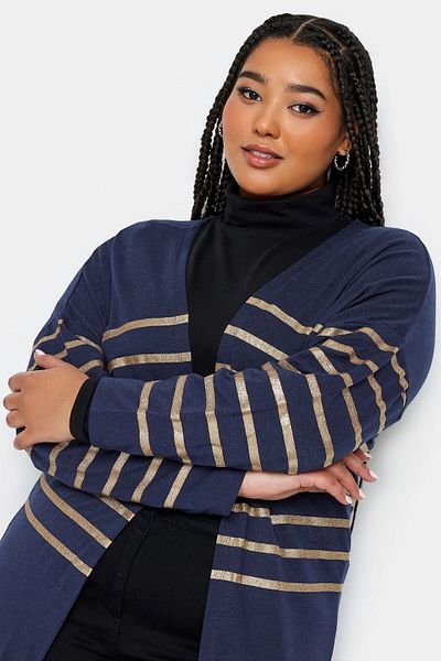 Stil Diva Plus Size Buttonless Long Sleeve Metalic Striped Cardigan302792