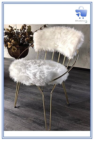 bluetick ?gold Peluş Makyaj Yatak Odası Sandalyesi