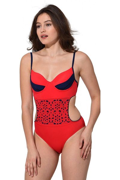 Argisa Laser Cut Mesh Colorful Swimsuit 6007 Red