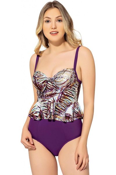 Argisa High Waist Patterned Thin Strap Frilly Tankini 5055 Patterned Purple