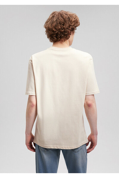 Mavi Baskılı Bej Tişört Loose Fit / Bol Rahat Kesim 0612136-70072