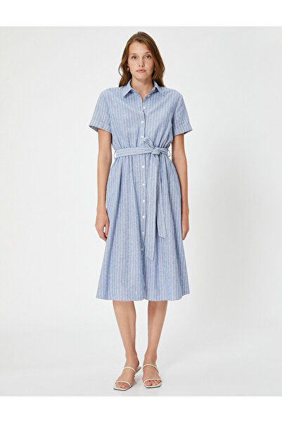 Koton Rochie cămașă midi, cu nasturi, cu mânecă scurtă, cu curea